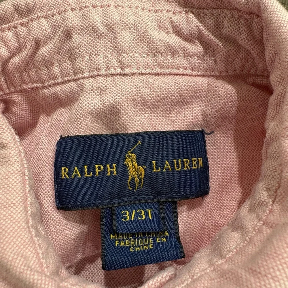 Ralph Lauren Shirt Dress Girls 3T Pink Cotton Collared Button Front Pony Logo